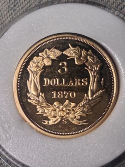 1870 $3 Indian princess  24k Gold Plated Replica Coin