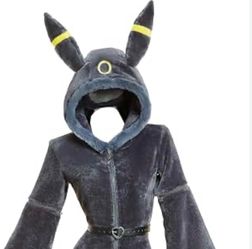 charcoal-gray plush hooded yellow-accented ears Meowcos Umbreon-inspired fuzzy