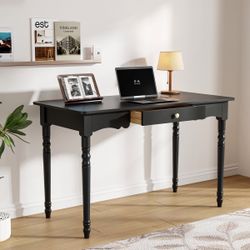 47.2 inches Modern Black Rectangle Writing Des k with Drawer and Alien Shaped Design