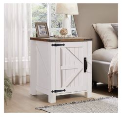 Bedside table with charging station, side table of 18-inch farm with barn door and shelf of Adjustable storage, wooden sofa side table Paperback