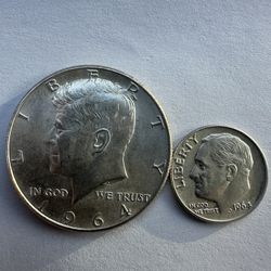 1964 - 90% Silver Half Dollar And Dime