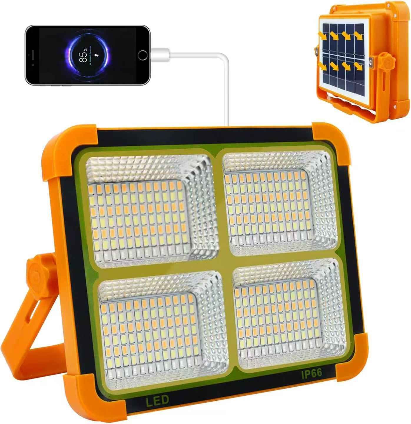 Solar Portable Camping Light with Stand, 100W 12000mAh Battery Rechargeable Light with 4 Modes, LED Cordless Flood Lights for Work, Emergency Power Fa