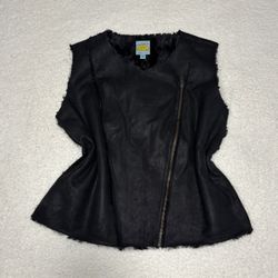 C&C California Women Black Faux Suede Fur Reversible Vest 