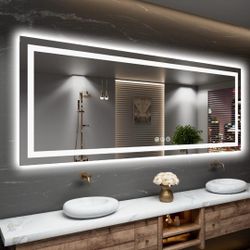 80 x 40 LED Bathroom Vanity Mirror with Touch Button, Switchable Color, and Defogger - LED Mirror