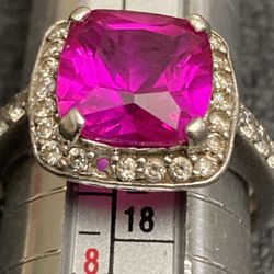 Sterling Silver Ruby And Cz Ring Size7