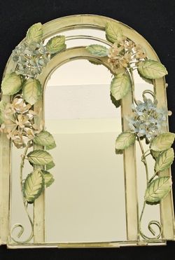Antique Metal Floral Tole Mirror 