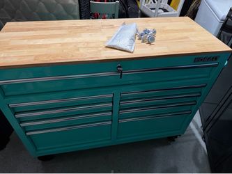 Kobalt 9 -Drawer Rolling Teal Wood Work Bench