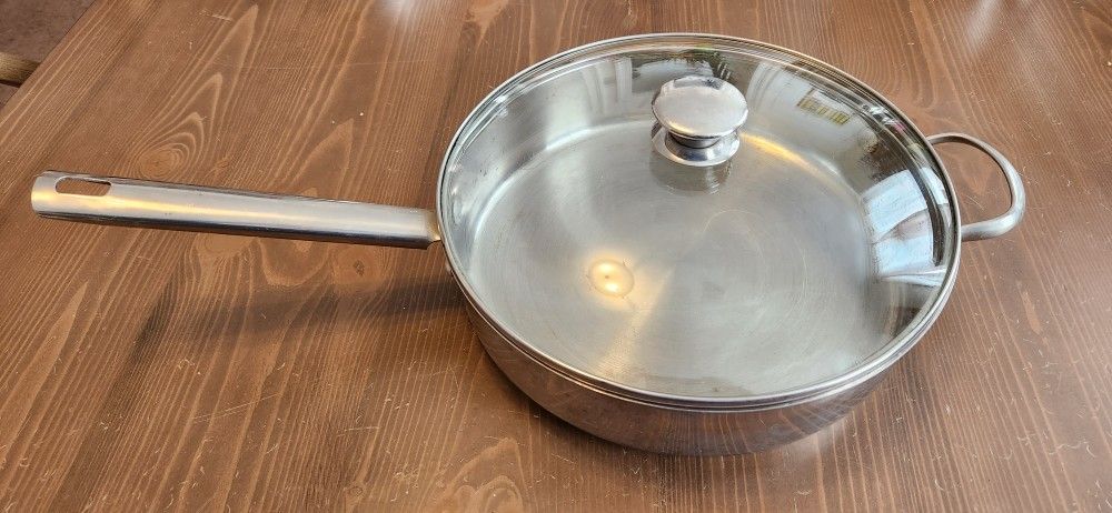 Wolfgang Puck 11” Pan Chicken Fryer Skillet Sauté W/Lid 18/10 Stainless Steel