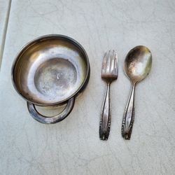 9 Pieces Antique Silver Baby Bowl Drink Set