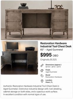 Restoration Hardware Industrial Tool Chest Desk