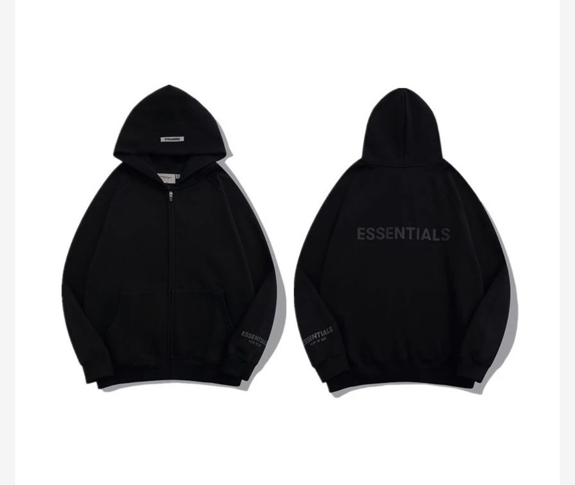 Jet Black Essentials Pullover Hoodie Size Medium