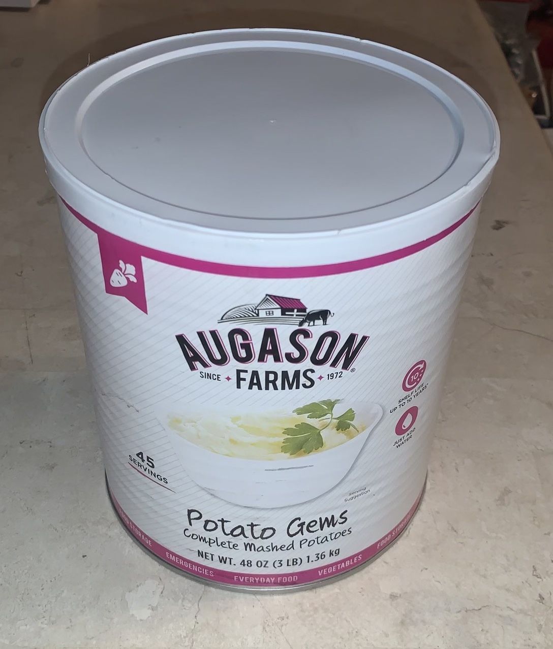 Augason Farms Potato Gems Complete Mashed Potatoes 45 Servings 3 LBS Exp 04/2032