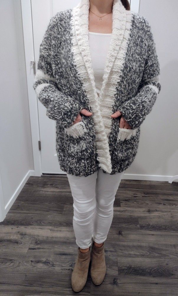 Hand Knit Bulky Open Cardigan With Pockets. New, Fits Size S/M/L.