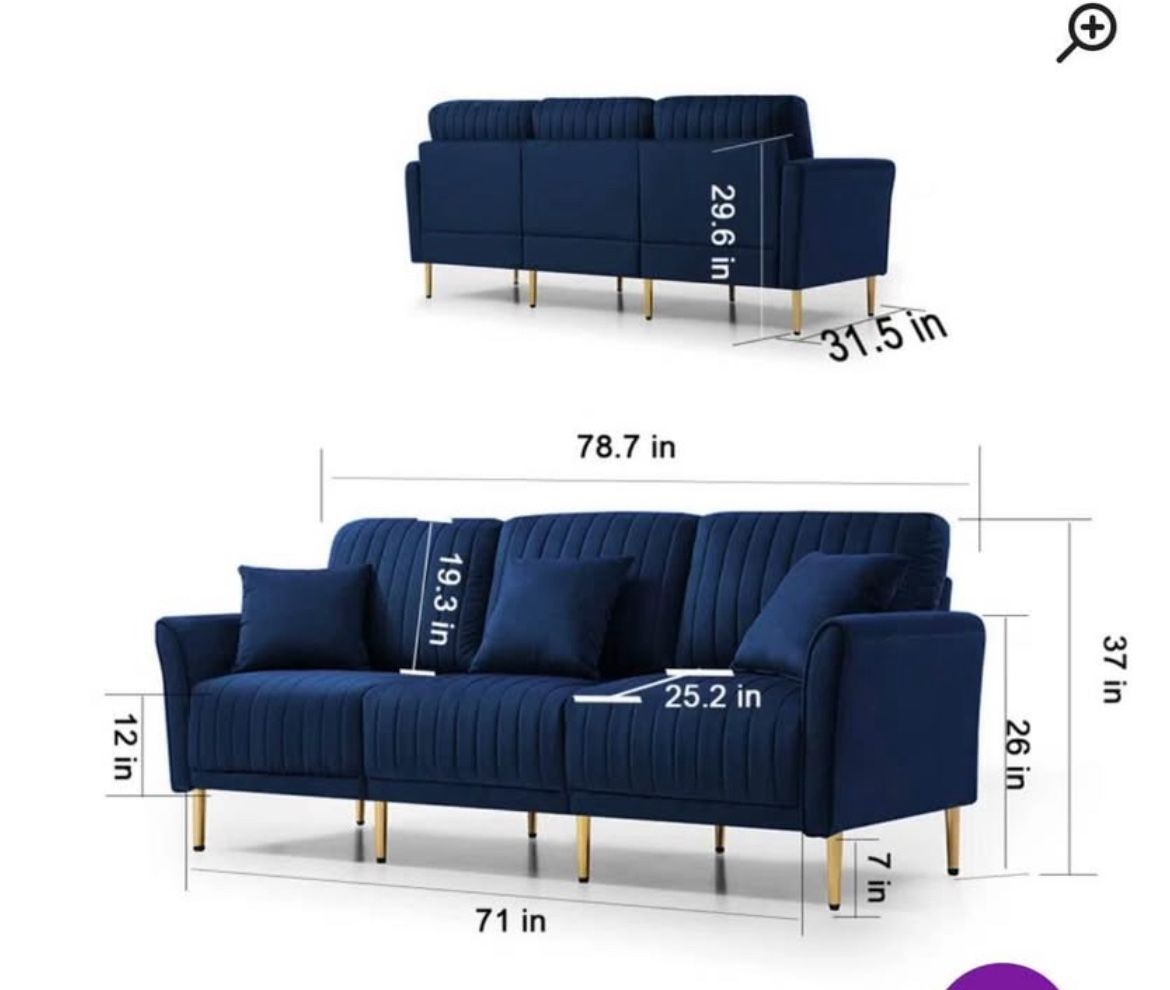 Velvet Sofa Couches Set, 3-Piece Mid Century Modern Upholstered Couch with Cushions, Home Sofa Secti