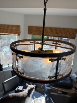 Round Drum Chandelier with Textured Glass Panels