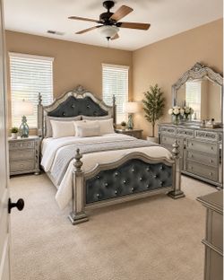 Silver Glam Bedroom Set with Tufted Bed