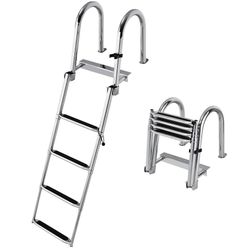 4 Step Telescoping Folding Pontoon Boat Ladder with Hand Rails Heavy Duty Stainless Steel