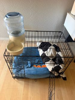 small size dog crate and bowl
