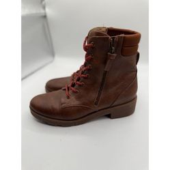 Dr. Scholls Brown Leather‎ Combat Boots with Red Laces Casual Military Style