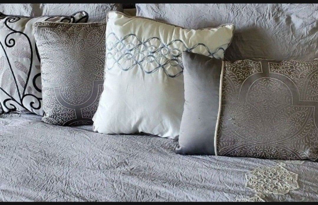 Four Decorative Pillows - Grey and White