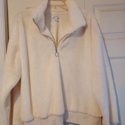 Nine West Women Cream Half Zip Cozy Pullover Soft Fleece Jacket Pullover Size XL
