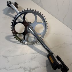 Complete Vintage Style Bicycle Crankset Pedals Sprocket Chrome Bike Beach Cruiser Lowrider Parts Single Speed Fixie 