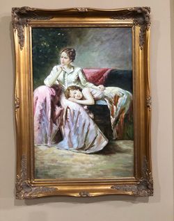 Large Framed Victorian Style Oil Painting – Ornate Gold Frame