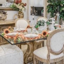 DINING SET- 7’ GLASS TABLE and 6 CHAIRS