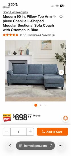 Brand New 90” Chenille 4 Piece Modular Sofa in Blue