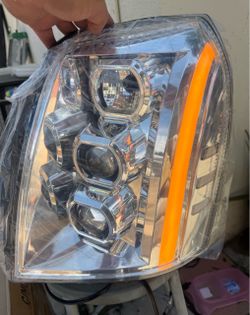 07-15 Cadillac Escalade Chrome Dual Projector LED Switchback Strip Headlights