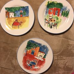 3 French Cafe' Themed Dessert/Bread Plates by Rosanna