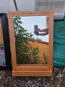 Honey maple mirror with shelf