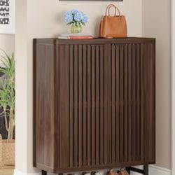 HL0382 Shoe Cabinet with Shutter Doors 6 Tiers Entryway Shoe Cabinet with Adjustable Shelves