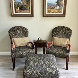 Elegant High Back Chairs & Ottoman 
