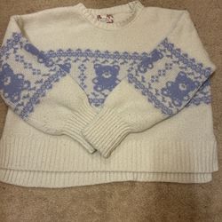 Blue and white teddy bear winter sweater
