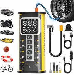 Tire Inflator Portable Air Compressor, 150 PSI, 9000mAh Cordless Tire Inflator, 3M Wired Car Tire Pump, Bike Inflator, Car Accessories for Cars, Motor