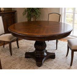 48” Round Pedestal Dining Table – No Chairs Traditional Dark Cherry Finish – Open Box Delivery Avail