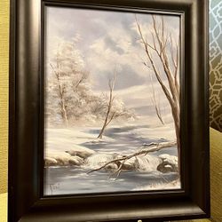 Framed Winter Themed Oil Painting 
