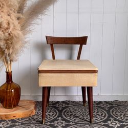 1960s MCM vinyl sewing chair with storage