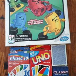 Game Package With Trouble, Phase 10, Uno And Playing Cards