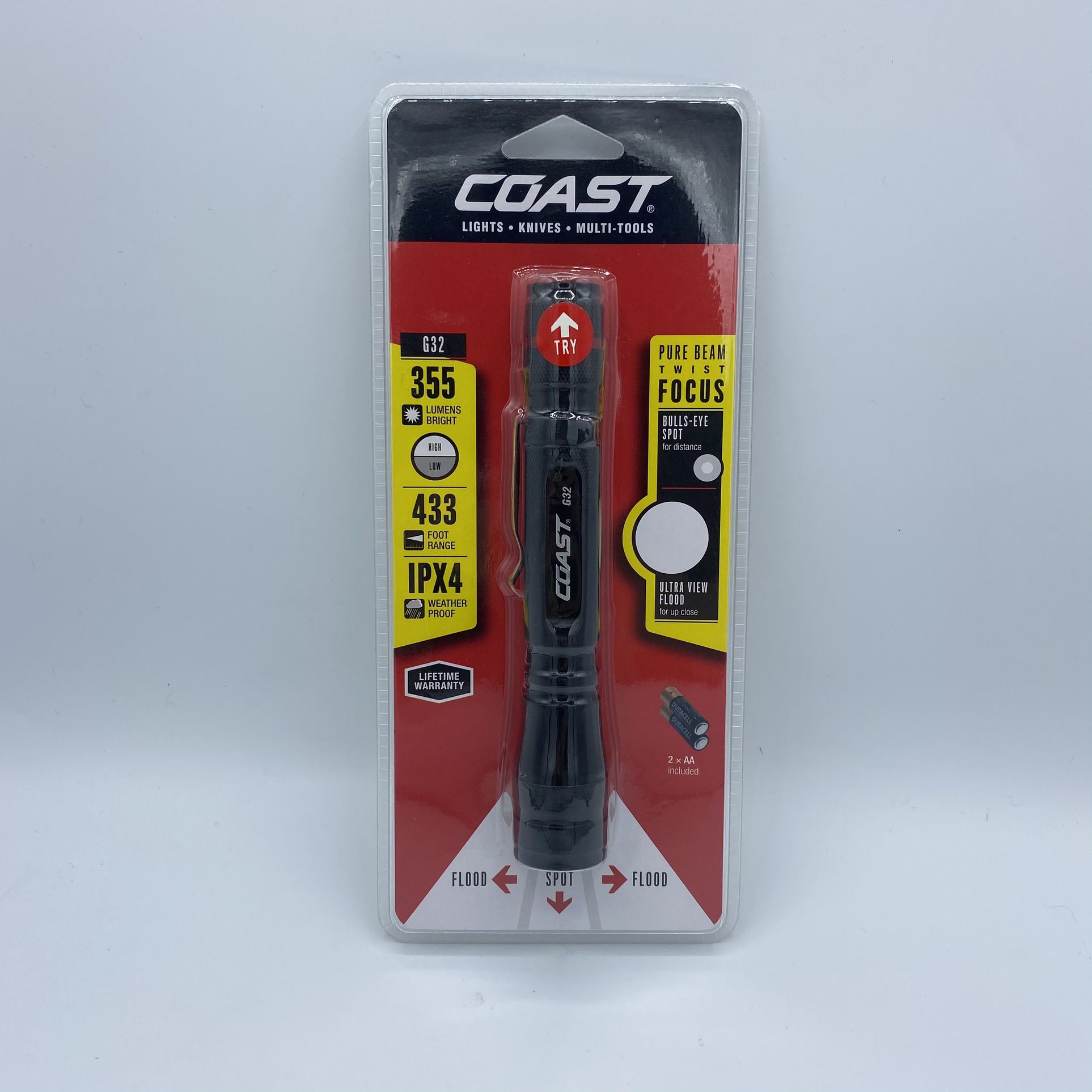Coast G32 Pure Beam Twist Focus Flashlight -Weather Proof- NEW