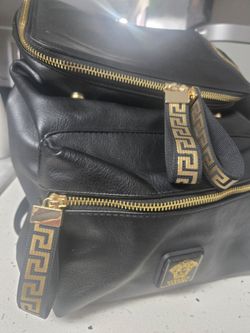 Versace  Parfum Black faux-Leather Logo Backpack ,  ( Used-Good condition