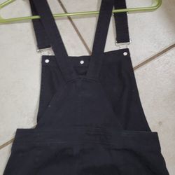 Womens Black Overall Skirt Button Up