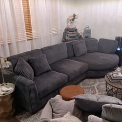 2 Piece Sectional Sofa With 4 Accent Pillows Grey Corduroy Also Comes In Grey Brand New In Box Firm Price $570