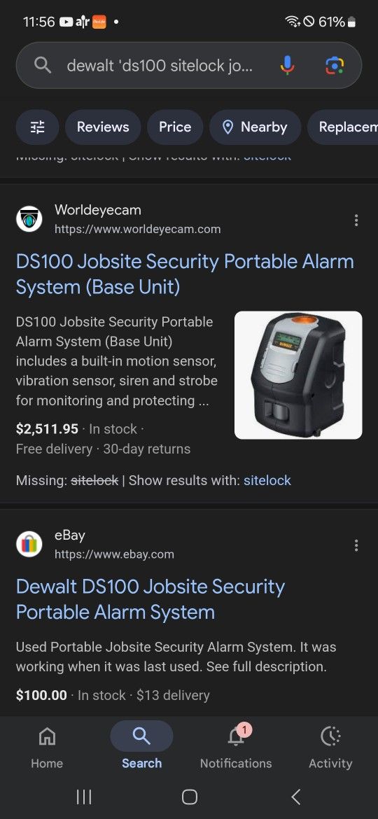 Dewalt 'DS100 SiteLock'Jobsite Security Portable Alarm System