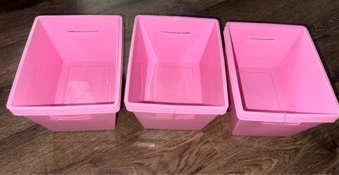 Pink Plastic Storage Bins Set of 3