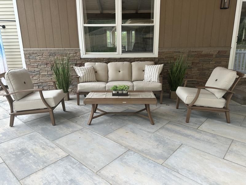 4-Pieces Aluminum Patio Conversation Set Sofa Set with 5”Thick Beige Cushions