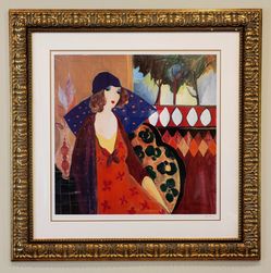 Itzchak Tarkay Indigo Chapeau Seriolithograph w/ COA 40x40 Framed