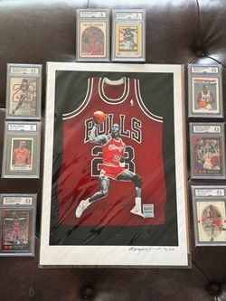 Michael Jordan #d Lithograph and (8) CCG Graded Jordan cards