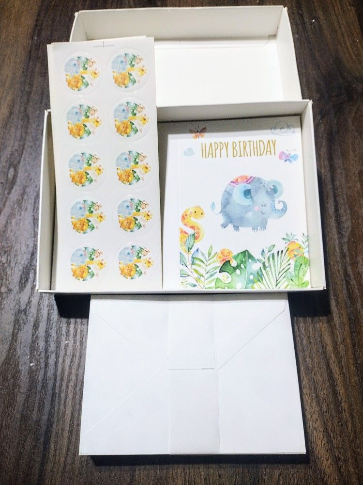 Elephant Birthday Party Invitation Set With Stickers And Envelopes